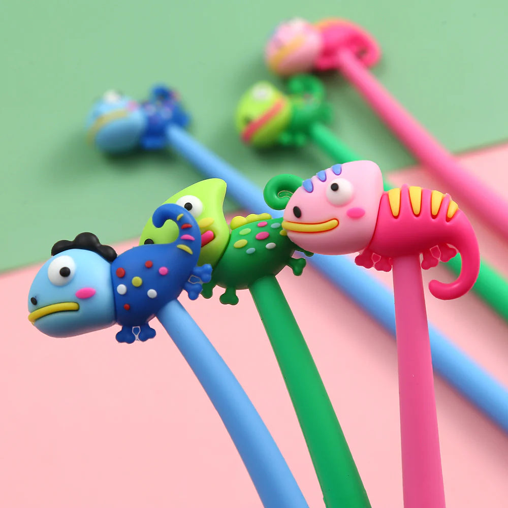 These cute chameleon gel pens are perfect for planning, for work, home, desk or for school. They will be a beautiful addition to your pen collection!


• 0.5mm Gel Ink
• Black Ink
• Writes very smoothly
• Measures approx. 6" - 7"
• Includes 1 pen, we will send one random color