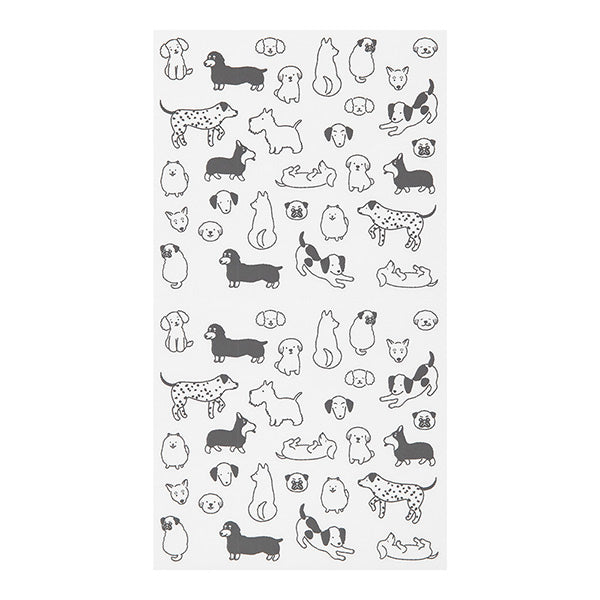 

The "Talking Dog Pattern" is a design that is irresistible for dog lovers, featuring various dogs such as dachshunds and pugs. You can express the mood of the day with the unique expressions of the dogs.



A wide variety of sticker designs to use with your notebook

These peel-and-stick PET stickers will make your daily records more fun. Simply stick them freely on the margins of your notebook to create a gorgeous page.&nbsp;It can be divided into two parts up and down with perforations, so you can carry