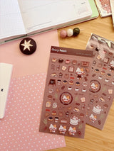 Clear transparent stickers! Decorate your planner / diary with these little stickers of a cat’s coffee shop ☕🐈✨

Kiss cut sticker sheet
1 sheet
Sheet size: 9 x 18 cm
Material: Clear PET