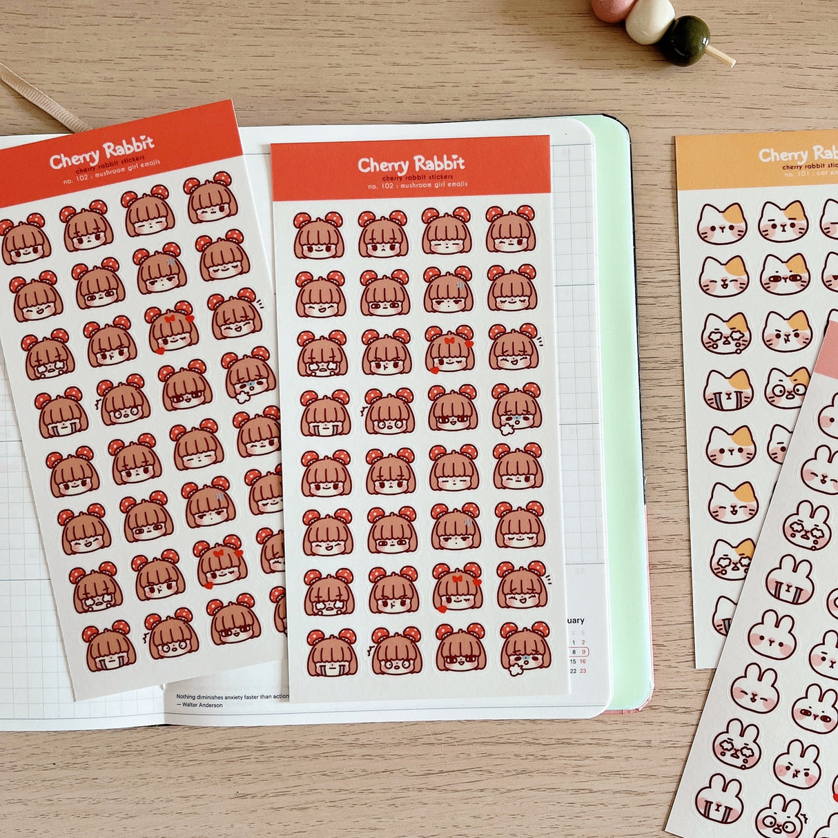 Cherry Rabbit - Mushroom Girl Emojis Sticker Sheet