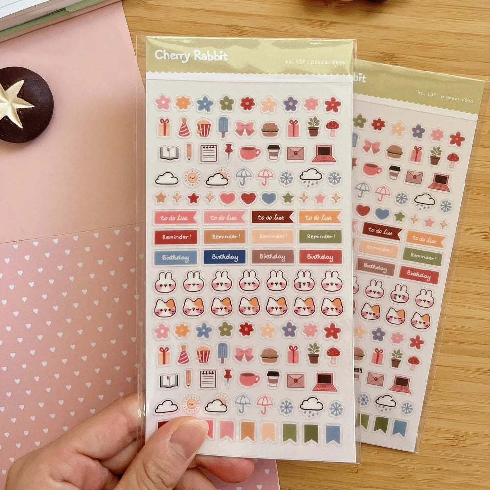 Decorate your planner / diary with these little stickers of japanese sushi !

Kiss cut sticker sheet
1 sheet
Sheet size: 9 x 18 cm
Material: Clear PET