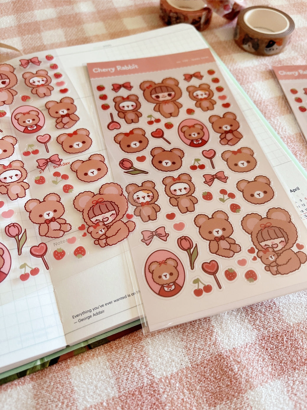 Cherry Rabbit - Teddy Bear Sticker Sheet