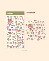 Decorate your planner / diary with these little stickers of matcha treats!

Kiss cut sticker sheet
1 sheet
Sheet size: 9 x 18 cm
Material: Washi sticker / Masking sticker
