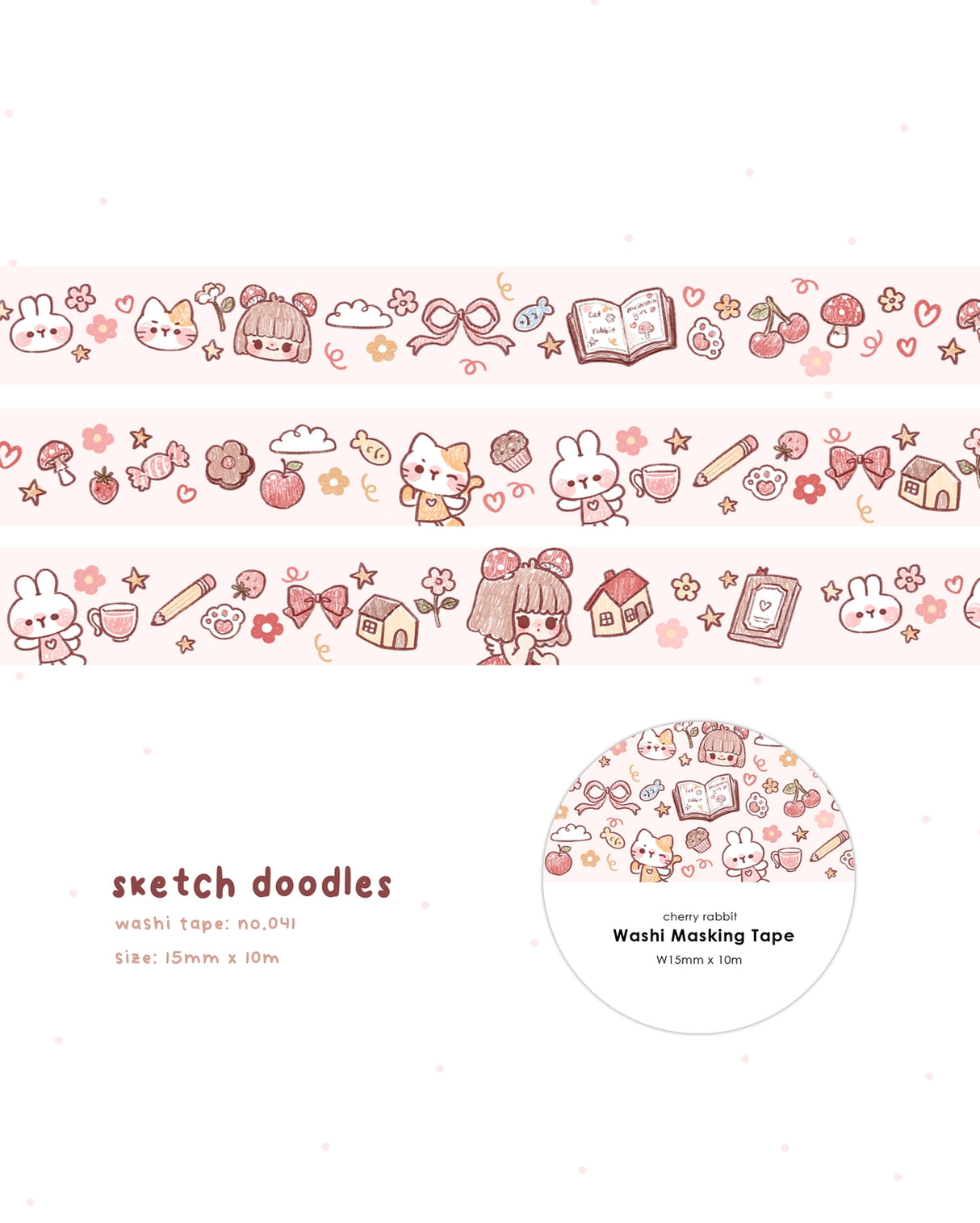 Cherry Rabbit - Sketch Doodles Washi Tape