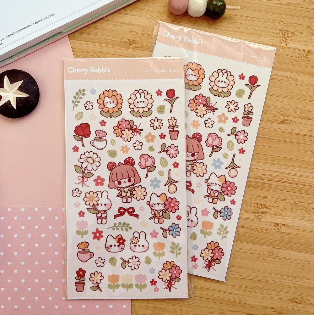 Washi paper stickers! Decorate your planner / diary with these little stickers of cute flower themed illustrations 🌼🌻🌸🌷

Kiss cut sticker sheet
Sheet size: 9 x 18 cm
Material: Washi sticker / Masking sticker