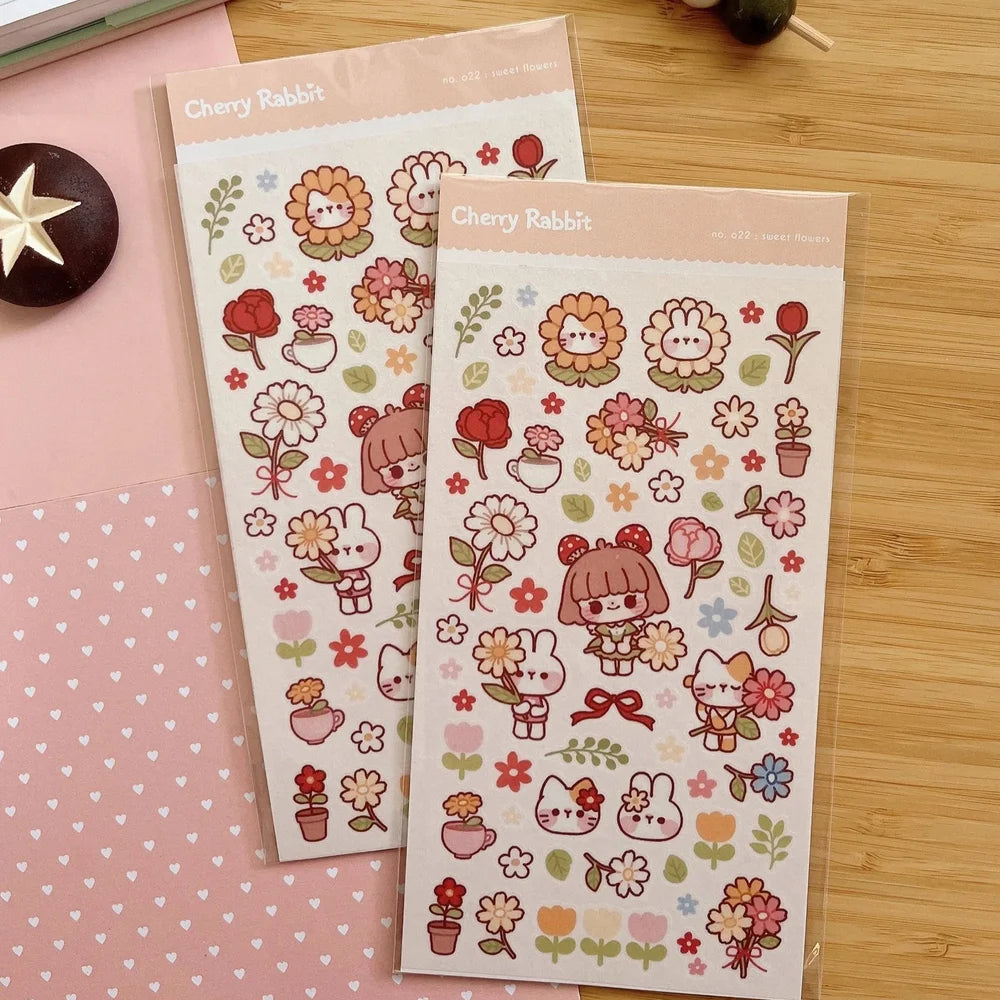 Washi paper stickers! Decorate your planner / diary with these little stickers of cute flower themed illustrations 🌼🌻🌸🌷

Kiss cut sticker sheet
Sheet size: 9 x 18 cm
Material: Washi sticker / Masking sticker