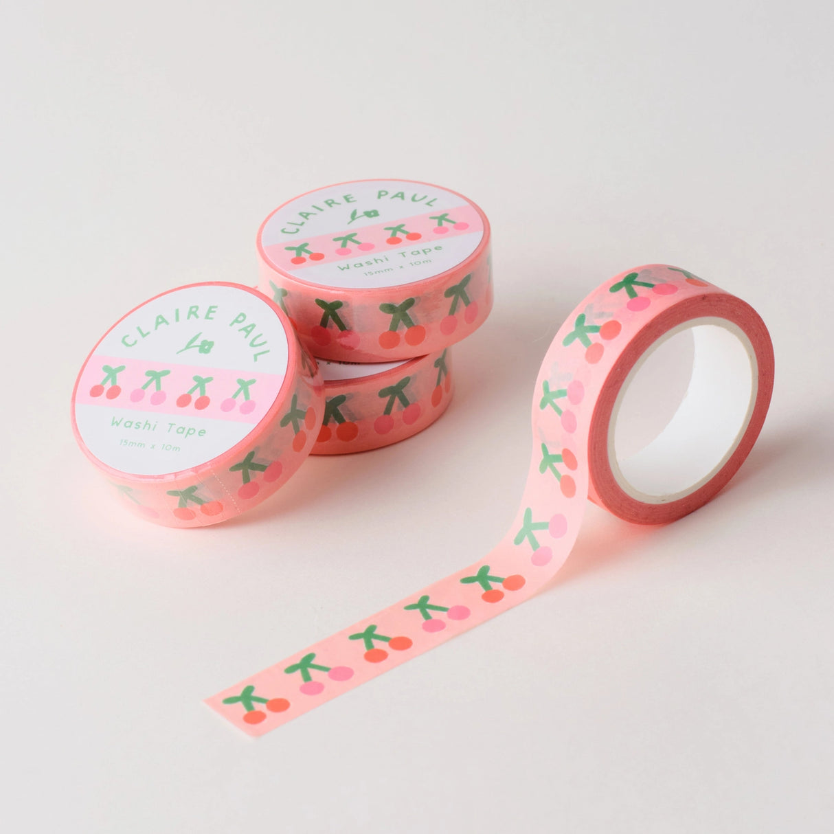 Cute cherry washi tape in a pastel peach colour tone with a pink and red cherries pattern.

This paper tape is perfect for decorating your bullet journal and planners, scrapbooking &amp; gift wrapping. It'll add some fun and colour to any surface and is easy to peel off.

10m x 15mm