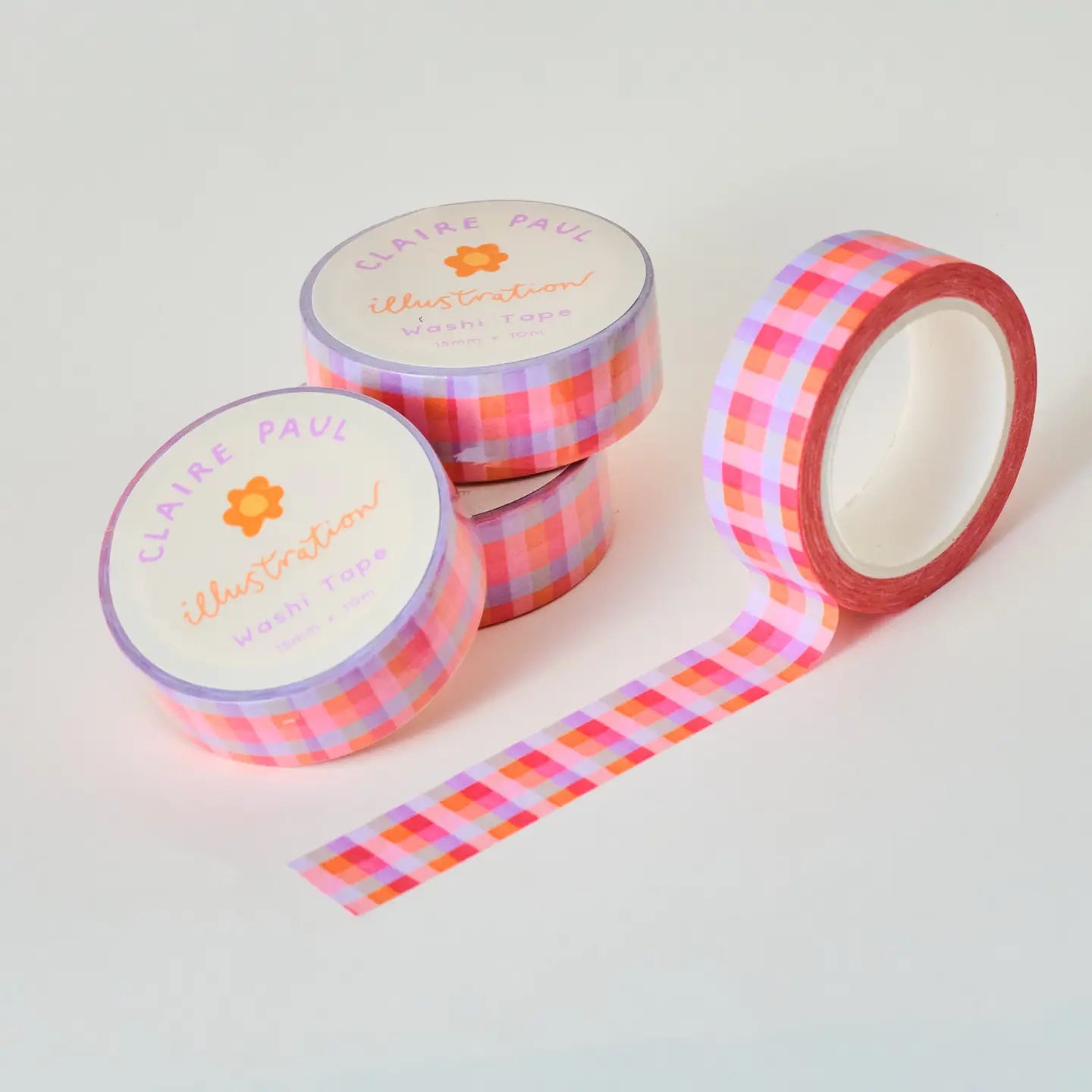 Cute &amp; colourful hand drawn gingham washi tape!

This paper masking tape is perfect for decorating your bullet journal and planners, scrapbooking &amp; gift wrapping. It'll add some fun and colour to any surface and is easy to peel off.

10m x 15mm