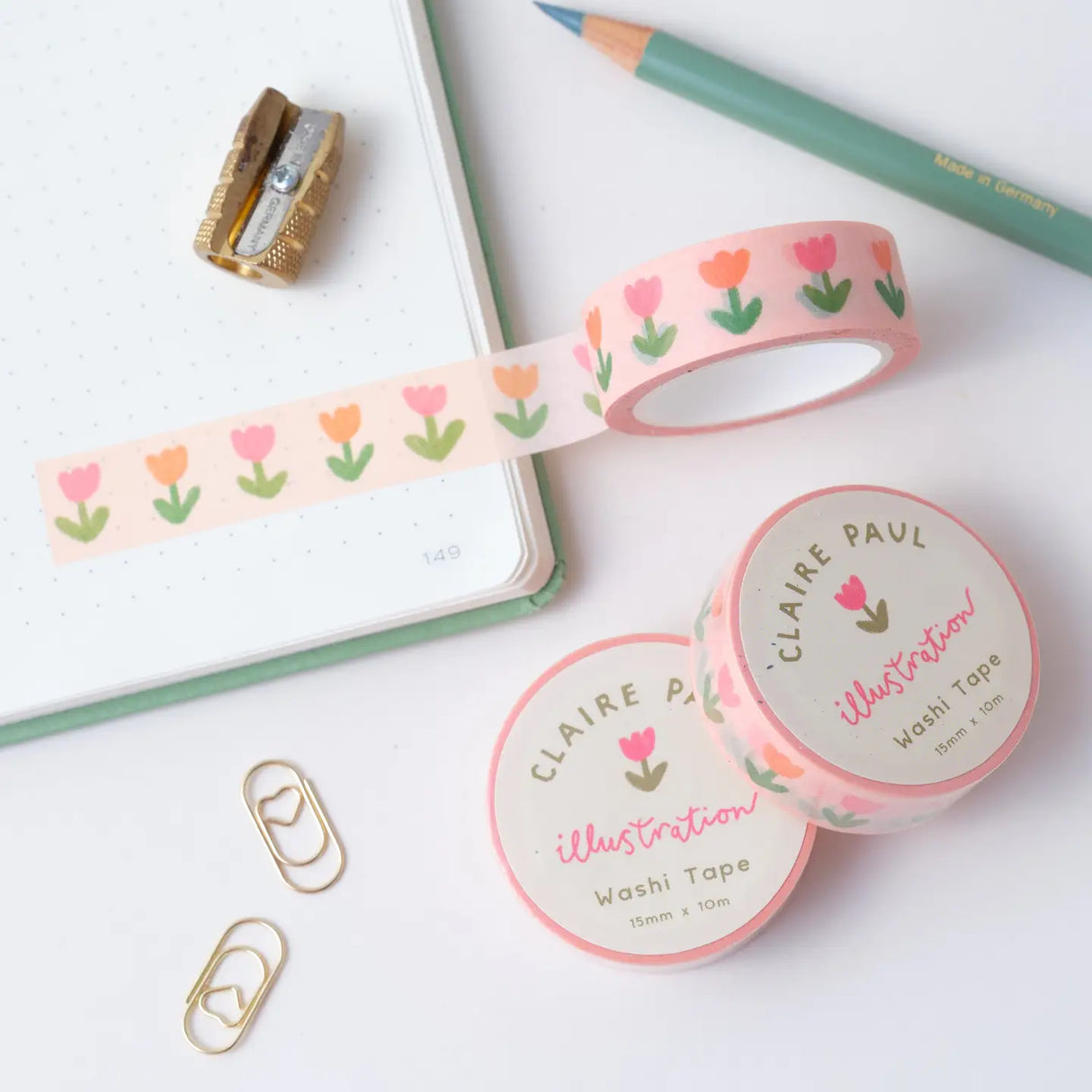 Cute floral wash tape in a pastel peach colour tone with pink and orange tulips.

This paper tape is perfect for decorating your bullet journal and planners, scrapbooking & gift wrapping. It'll add some fun and colour to any surface and is easy to peel off.