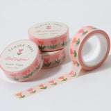 Cute floral wash tape in a pastel peach colour tone with pink and orange tulips.

This paper tape is perfect for decorating your bullet journal and planners, scrapbooking & gift wrapping. It'll add some fun and colour to any surface and is easy to peel off.