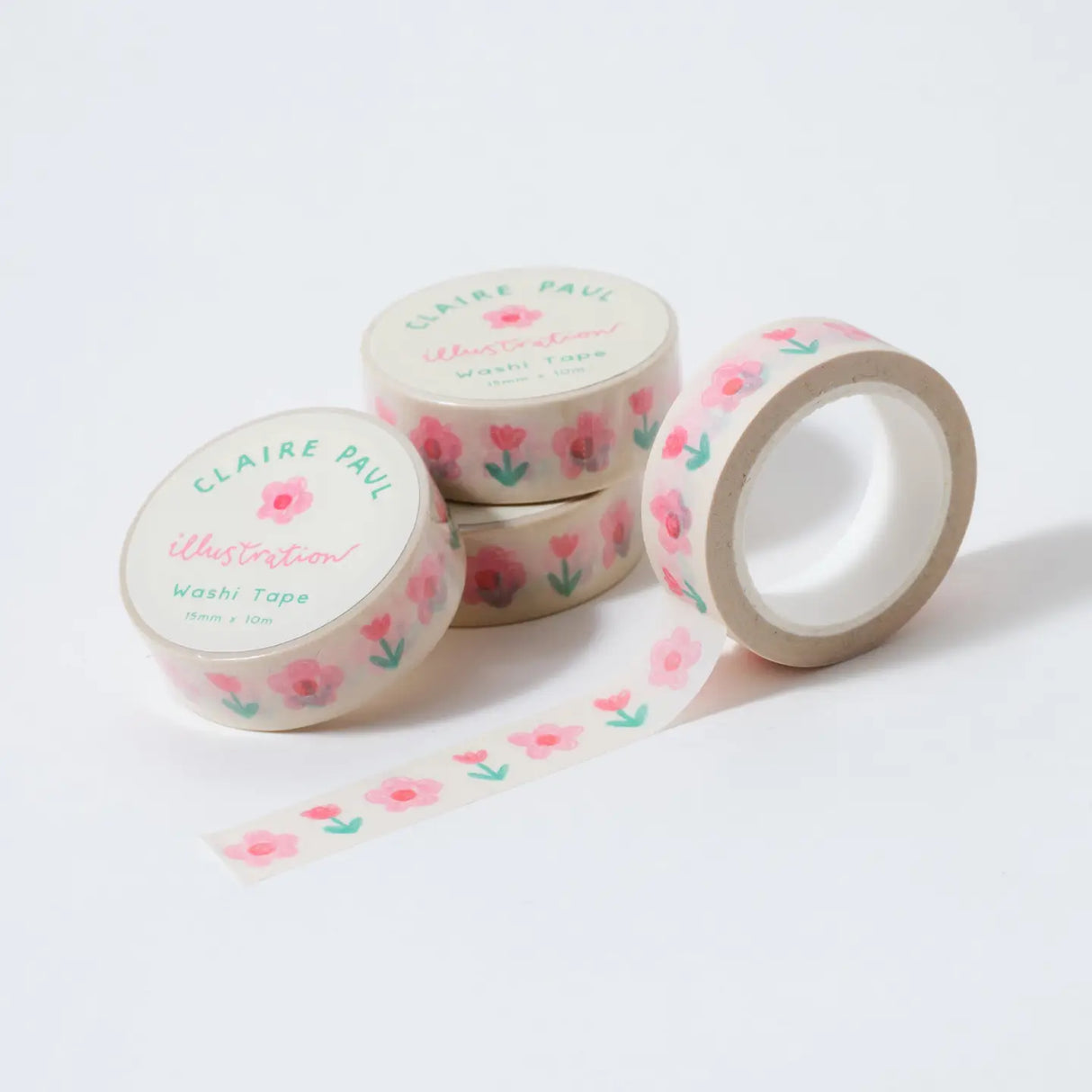 The most adorable washi tape! With a hand drawn pink floral pattern on a white background.

This paper tape is perfect for decorating your bullet journal and planners, scrapbooking & gift wrapping. It'll add some fun and colour to any surface and is easy to peel off.