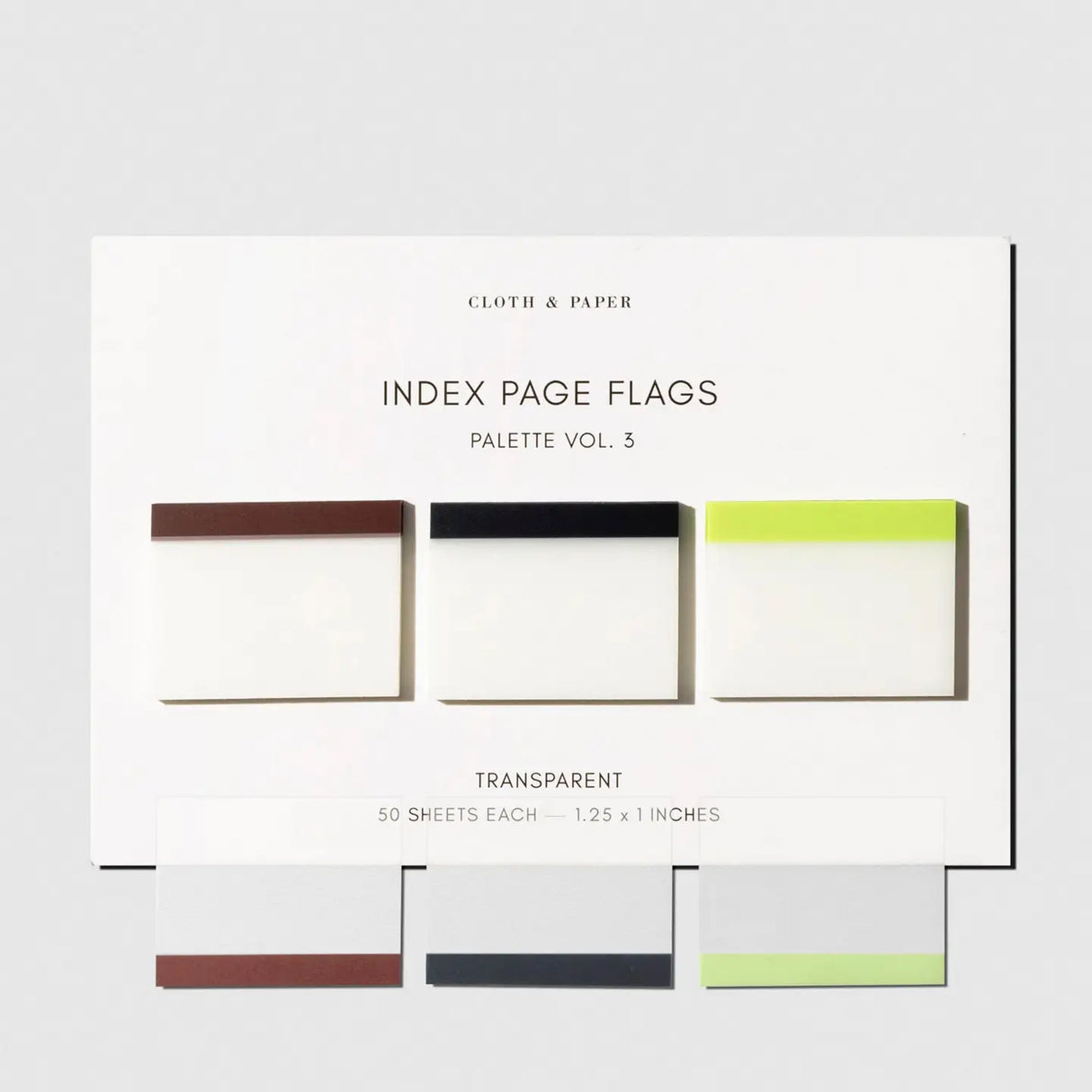 A brand new twist on a classic design - these page flags feature an elegant color palette and compact shape that help your planner stand out above the rest! Three springtime shades in Bordeaux, Apollo, and Avocado combine to bring a luxurious flair to your planner.

Features:

&nbsp;Transparent material
Set of 3 page flags
&nbsp;50 page flags per design, 150 total
Each page flag measures 1.25 x 1 in (3.2 × 2.5 cm)&nbsp;