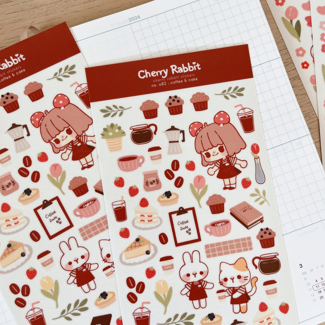 Cherry Rabbit - Coffee & Cake Sticker Sheet