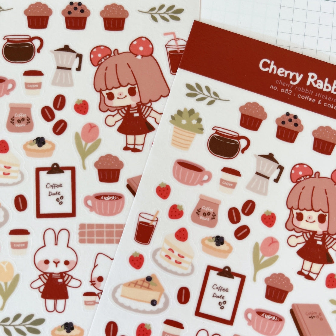 Cherry Rabbit - Coffee & Cake Sticker Sheet