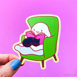 Tiny Bee Cards - Cozy Ghost with Cat & Book Vinyl Sticker