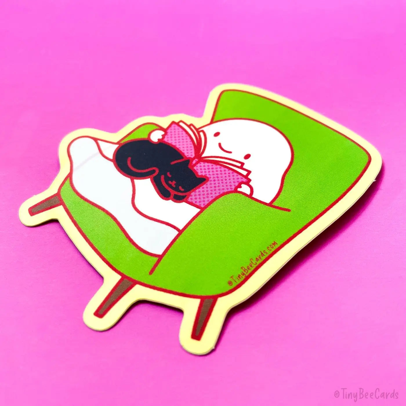 Tiny Bee Cards - Cozy Ghost with Cat & Book Vinyl Sticker