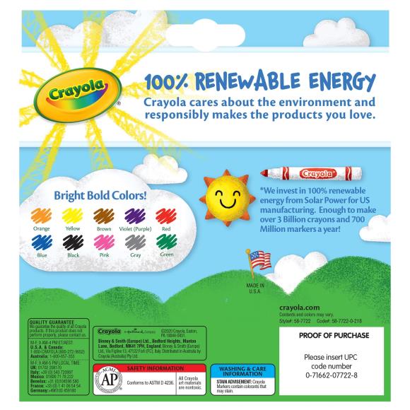 Marcadores de trazo ancho Crayola, colores clásicos, paquete de 10 
