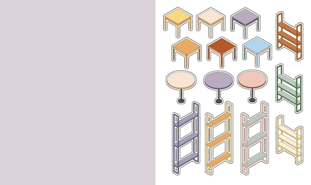 Create the coziest "konbini" convenience store imaginable, with six room sets and hundreds of stickers…

Welcome to a cozy world of absolute cuteness! Pick an empty space; furnish it, decorate it and fill it with furry little characters until it's a busy little convenience store. Then carry on until you've created your own unique keepsake: there are six to complete in this book!