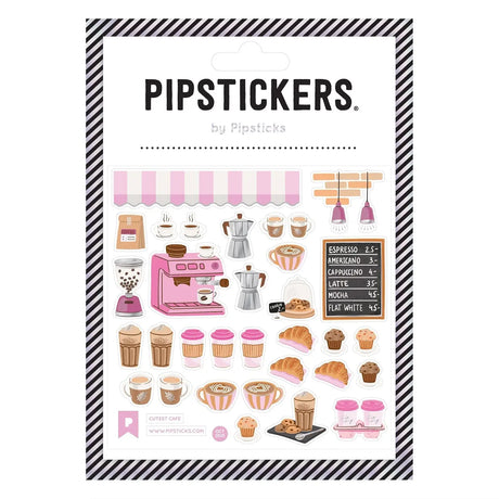 PipStickers are the PERFECT gift for the sticker lover in your life - even if it's you! These unique PVC designs with silver foil accents come on a clear backing and cannot be found anywhere else.

Includes one 4" x 4" sheet of Cutest Cafe PipStickers and includes the Pipsticks manifesto.