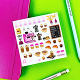 PipStickers are the PERFECT gift for the sticker lover in your life - even if it's you! These unique PVC designs with silver foil accents come on a clear backing and cannot be found anywhere else.

Includes one 4" x 4" sheet of Cutest Cafe PipStickers and includes the Pipsticks manifesto.