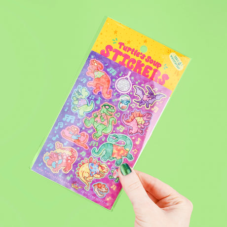 &nbsp;

🐢 Our Kiss Cut Sticker Sheets are 4 inches by 6 inches and include one (1) sheet per package, with 10 to 20 individual waterproof, stickers on each.&nbsp;

🐢 Each sheet is enclosed in a sleeve with an art backing card and are retail-ready!

🐢 Stick them on water bottles, laptops, cars, coolers, helmets, skateboards, or just about any flat surface you can think of.&nbsp;