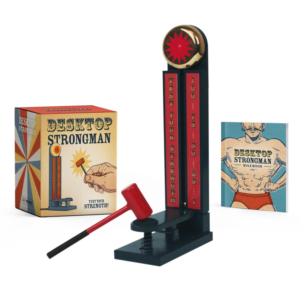 Based off the beloved carnival game, this desktop kit includes everything you need to become a high striker!

Kit includes:

7-1/4" rail and pellet
Bell with sound
Hammer
32-page book with history, techniques, and the rules of the game