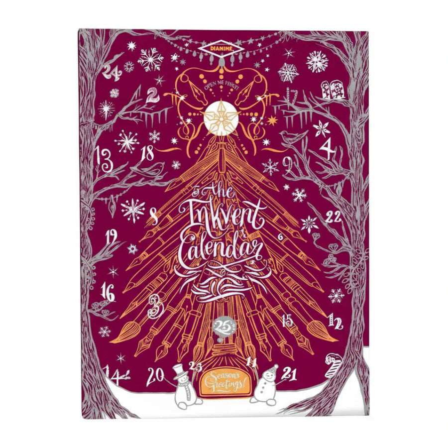 The Diamine InkVent Calendar 2026 is the ultimate treat for fountain pen ink fanatics (or, let’s face it, a well-deserved splurge for yourself!).

Behind each of the 24 doors is an ink bottle, with the first twenty-four days featuring a different 12ml plastic ink bottle, and the final day holding a 30ml plastic ink bottle. The Inkvent has been enhanced this year with swatch cards and a 26th door that will contain a unique collectable.

All the inks are brand new and include: Standard, Sheen, Extreme Sheen, 