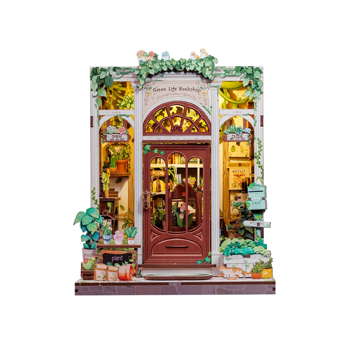 Bring the peaceful charm of a plant-filled bookstore to life with the Green Life Bookshop DIY book nook kit. Overflowing with greenery, potted plants, and botanical treasures, this enchanting miniature scene captures the magic of a cozy bookshop where nature and literature thrive together.