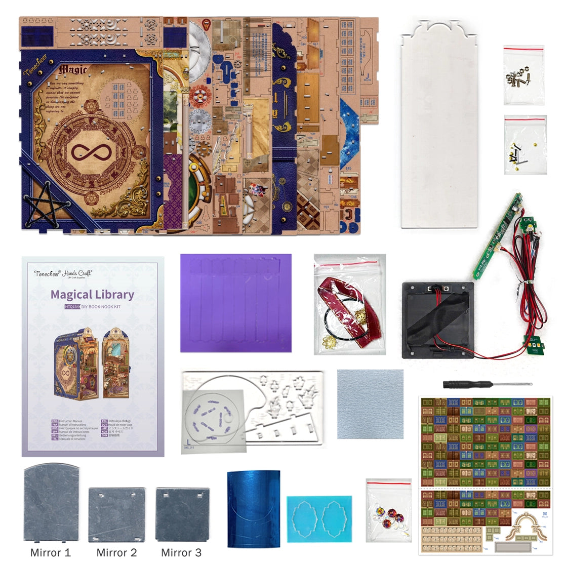 Venture into a realm where knowledge is power and magic lingers in the air with this captivating DIY book nook kit that brings a spellbinding scene to life-complete with soaring shelves, glowing lanterns, and a majestic white owl mid-flight, guiding the way through ancient tomes and arcane secrets.