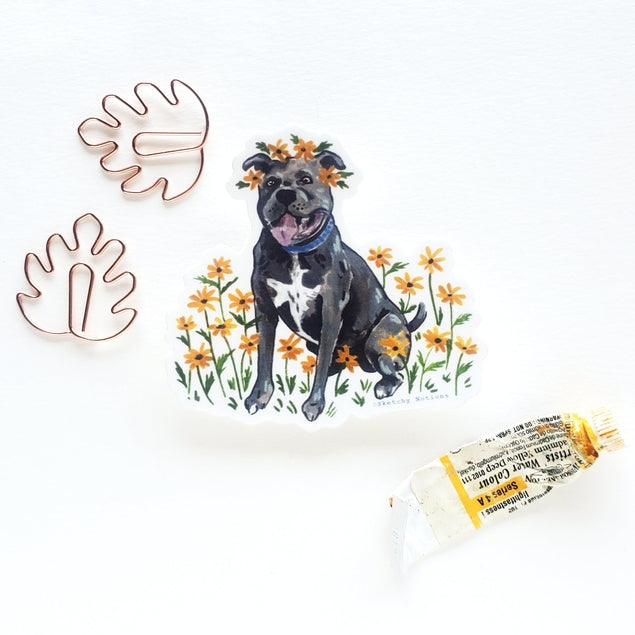 Pitbull with Black Eyed Susans Sticker