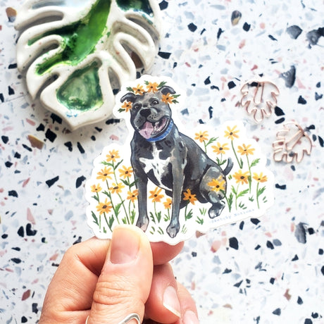 Pitbull with Black Eyed Susans Sticker