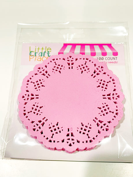 Doily de hada rosa de 4,5", 100 unidades