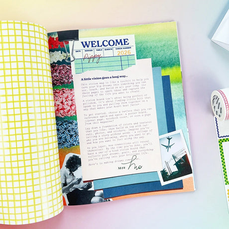 Dream Vision Collage Magazine is your go-to for planning, plotting, and putting big ideas on paper. Packed with bold visuals, playful textures, and 400+ stickers, it’s perfect for vision boards, journaling, and list-making that actually feels fun. Finished with a foil-stamped cover, this 8x10” magazine is made to flip through, tear into, and make totally your own.

Includes: 48 8x10" Pages, 5 sheets of stickers and over 400 stickers! 