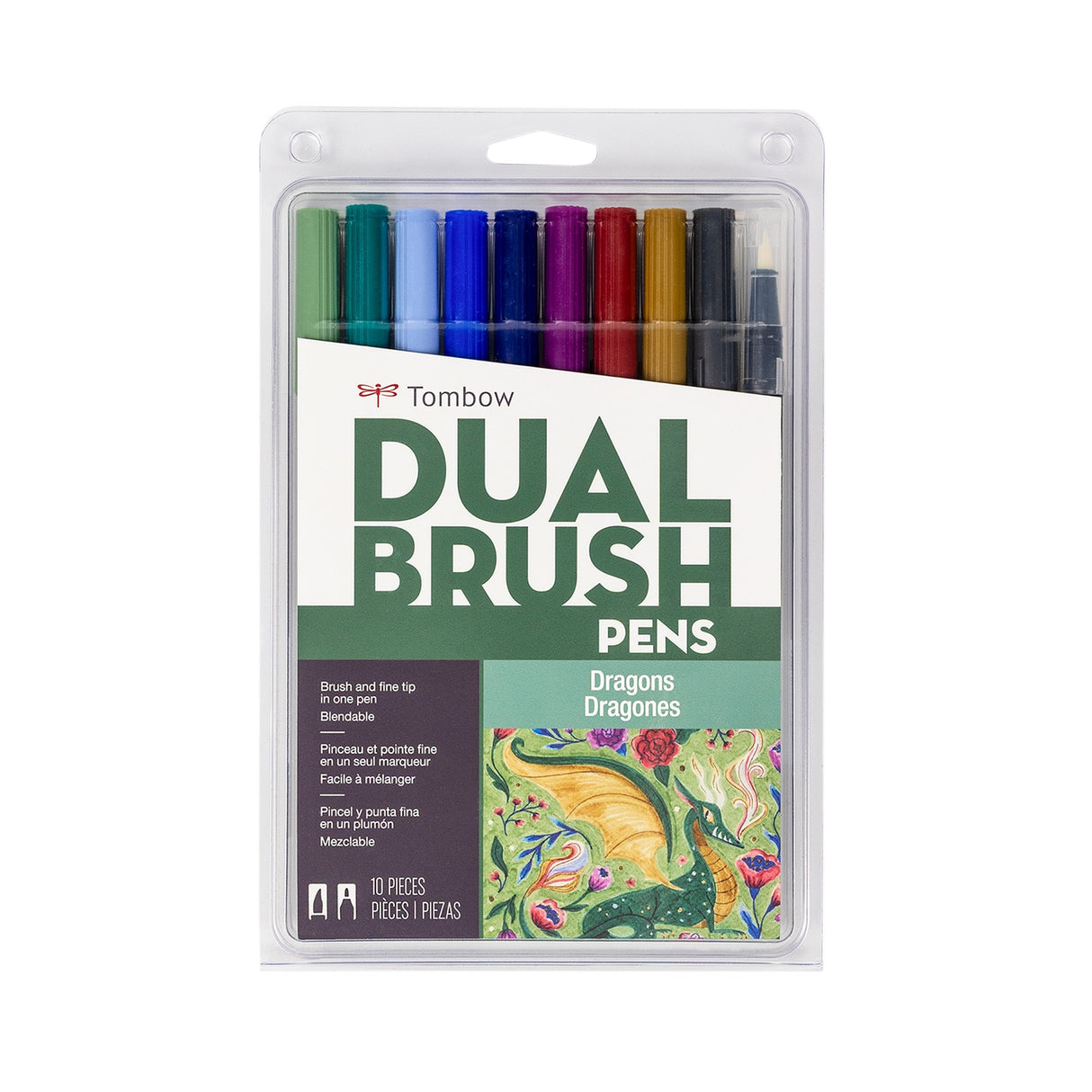 Tombow Dual Brush Pen Art Markers, Dragons, 10-Pack