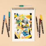 Dual Brush Pen Art Markers, Manga Illustration, Bird 6-Pack