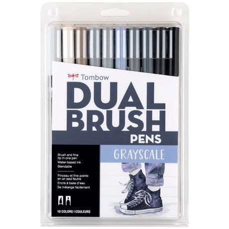 New, updated color palette! Set of 10 colors. Dual Brush Pens feature flexible brush tip and fine tip in one marker. Brush tip works like a paintbrush to create fine, medium or bold strokes; fine tip gives consistent lines. Dual Brush Pens are ideal for artists and crafters. The water-based ink is blendable and the resilient nylon brush retains its point stroke after stroke. Colors include: N95 Cool Gray 1, N89 Warm Gray 1, N79 Warm Gray 2, N75 Cool Gray 3, N65 Cool Gray 5, N60 Cool Gray 6, N55 Cool Gray 7,