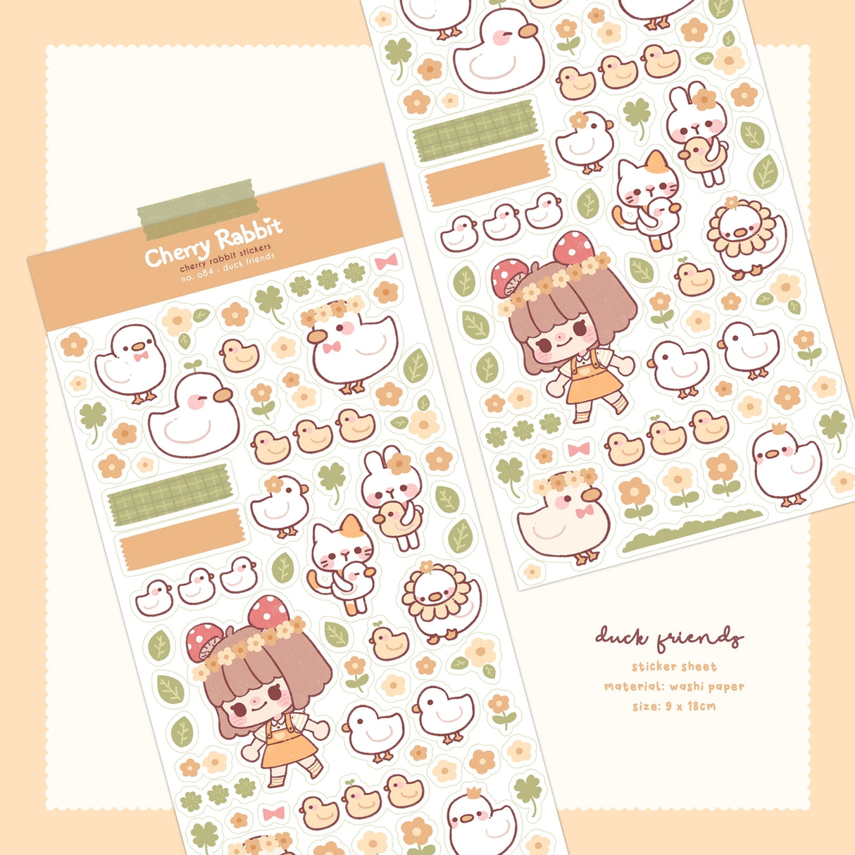 Cherry Rabbit - Duck Friends Sticker Sheet