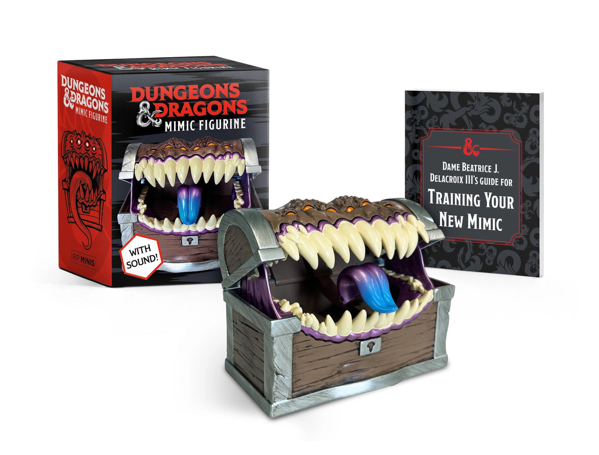 Sometimes a chest really is just a chest, but don't turn your back on this official miniature Mimic figurine!

Deluxe Component With Special Effects:

A 3-inch figurine of the popular Dungeons &amp; Dragons Mimic monster with growling sound effect. Its tongue pops out when chest is opened!
Illustrated Mini Book Included: Learn more about this iconic monster in thefully illustrated 32-page miniature book Irresistible

Gift for D&amp;D fans: Display on a shelf, desk, or bookcase and show off your love of the 