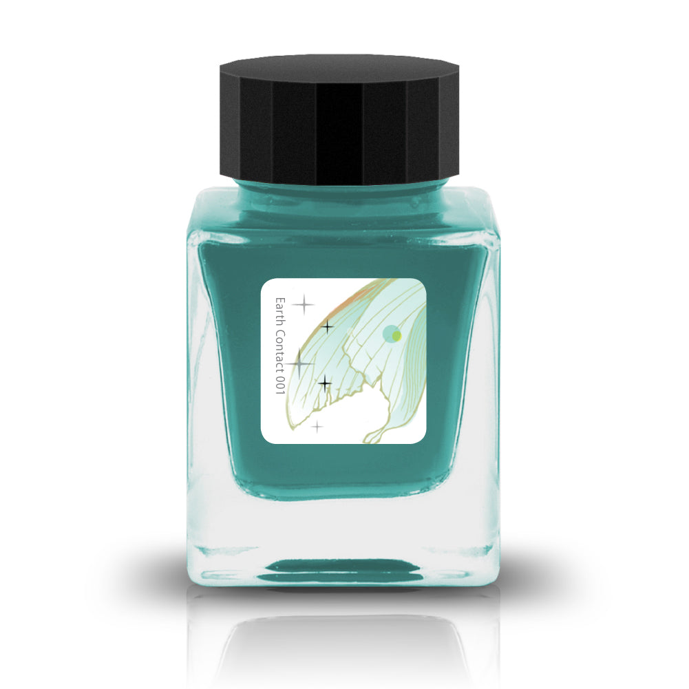 Phosphophyllite, from Tono &amp; Lims’ Earth Contact Series, captures the radiant brilliance of the rare gemstone in ink form. Inspired by birthstones, this shimmering fountain pen ink contains fine glitter particles. Perfect for those who love bold and luminous colors, Phosphophyllite transforms each stroke into a sparkling display of depth and light. Be sure to shake the bottle well before use to evenly disperse the glitter.