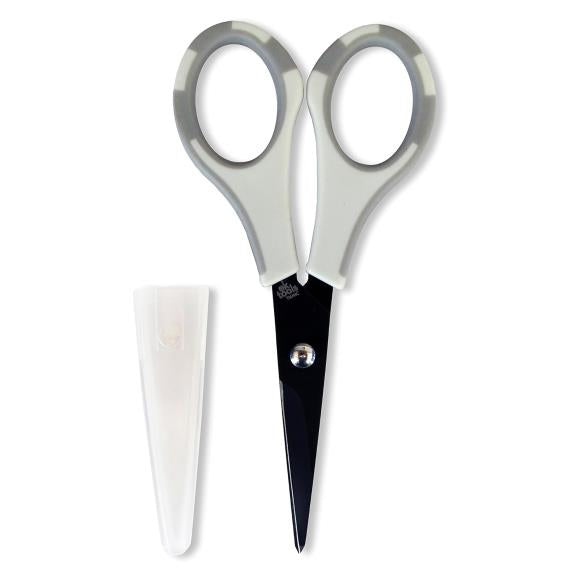 These scissors feature a comfort grip handle that make them perfect to use on all your craft projects! They have non-stick blades and can be used for both right and left handed people.&nbsp;

This package contains Small Precision Scissors, one 5 inch long pair of scissors with a safety cover.