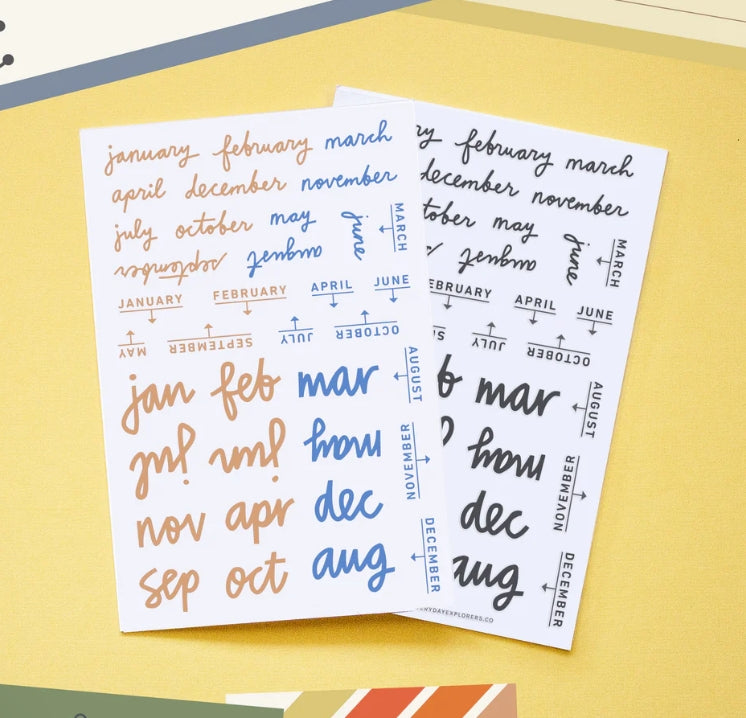 Our bigger Month By Month stamp set is a crowd pleaser, so we're bringing you it's little sister, a set that you will reach for over and over, but in a smaller size. This time, with three different complete sets of months of the year, just in different styles.

Use this set for scrapbooking, Project Life, planners, travel journals, and bullet journals! 4x6 clear stamp set, includes 36 stamps.