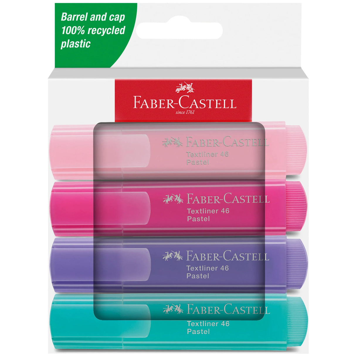 Highlight Your Ideas with Eco-Friendly Pastel Colors! Convenient 4-Pack for Creatives On-the-Go.

Discover the perfect blend of pastel color and sustainable design with our Textliner 46 Highlighters. Featuring bright pastel colors, these highlighters bring your notes to life with eye-catching pastels that stand out on any page.

Non-toxic and safe, our highlighters use water-based ink that ensures excellent marking results with even color laydown. Textliner 46 Highlighters are odorless, making them the pref
