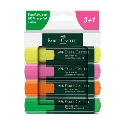 When it comes to highlighting and organizing your notes, documents or creative projects, having the right tools is essential. This 4-pack of neon highlighters will boost productivity, organization and creativity—all with beautiful, environmentally friendly pastel colors!



Non-toxic and safe, our highlighters use water-based ink that ensures excellent marking results with even color laydown.&nbsp;

Achieve three different line widths with the durable chisel tip, perfect for underlining, highlighting, and d