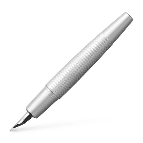 e-motion Pure Silver writing instruments captivate with their dynamic silhouette. With its reduced look and cool feel, e-motion Pure Silver proves its potential to become a timeless classic. Barrel made of chrome-plated metal in matte silver with elaborate guilloche engraving.

The cap is chrome-plated matte metal with a spring-loaded metal clip. It fastens on and off by a quick twist. With the conical shape of the barrel, the cap is not designed to post.



High-quality stainless steel nib.&nbsp;
Equipped 