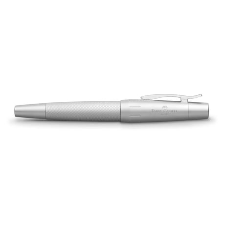 e-motion Pure Silver writing instruments captivate with their dynamic silhouette. With its reduced look and cool feel, e-motion Pure Silver proves its potential to become a timeless classic. Barrel made of chrome-plated metal in matte silver with elaborate guilloche engraving.

The cap is chrome-plated matte metal with a spring-loaded metal clip. It fastens on and off by a quick twist. With the conical shape of the barrel, the cap is not designed to post.



High-quality stainless steel nib.&nbsp;
Equipped 