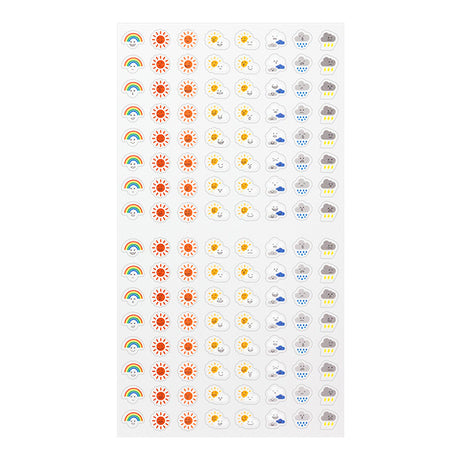 The "weather pattern" can be used to manage your physical condition by comparing your feelings of the day to the weather, or simply to record the weather of the day. Since it is a re-peeling sticker, you can reapply it even if you change your mood.