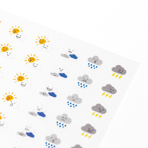 The "weather pattern" can be used to manage your physical condition by comparing your feelings of the day to the weather, or simply to record the weather of the day. Since it is a re-peeling sticker, you can reapply it even if you change your mood.