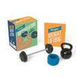 This one-of-a-kind miniature weightlifting set lets you pump some iron--with your fingers!

Kit includes:

1 metal barbell
4 rubber weight plates
1 metal kettlebell weight
1 resistance band
1 finger sweatband&nbsp;
32-page mini book