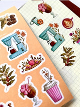 Hoja de pegatinas washi con motivos florales de café