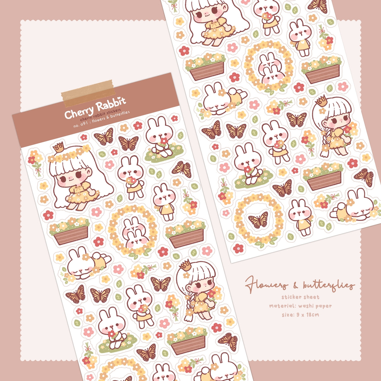 Cherry Rabbit - Flowers & Butterflies Sticker Sheet
